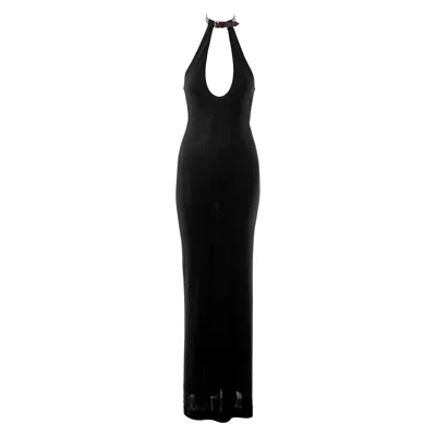 Pre-owned Jean Paul Gaultier Black Rayon Maxi Dress With Leather Choker, Ss 2001