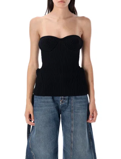 JEAN PAUL GAULTIER WOMEN BLACK RIBBED TOP, S LUXURY TOPS FOR WOMEN DARVEYS