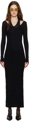 Jean Paul Gaultier Black Ribbed Twisted Double Layer Piercing Midi Dress