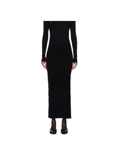 Jean Paul Gaultier Black Ribbed Twisted Double Layer Piercing Midi Dress