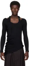 Jean Paul Gaultier Black Ribbed Twisted Double Layer Piercing T-shirt In Black