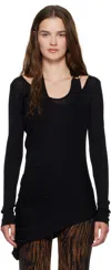Jean Paul Gaultier Black Ribbed Twisted Double Layer Piercing T-shirt