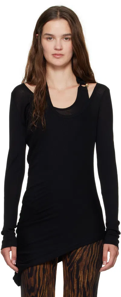 Jean Paul Gaultier Black Ribbed Twisted Double Layer Piercing T-shirt
