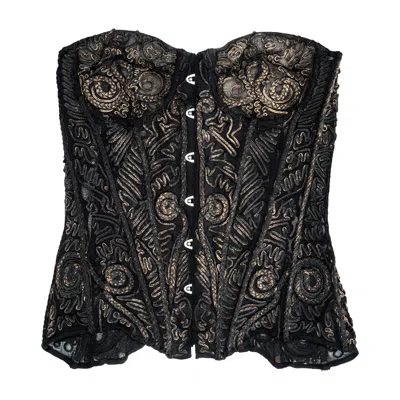 Pre-owned Jean Paul Gaultier Black Silk Corset With Copper Foiled Embroidery, Fw 2006
