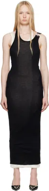 Jean Paul Gaultier Cotton Ribbed Twisted Double Layer Sleeveless Dress In 0003-black/ecru