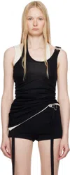 Jean Paul Gaultier Cotton Ribbed Twisted Double Layer Tank Top Clothing In 0003-black/ecru