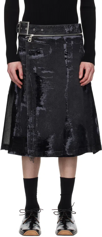 Jean Paul Gaultier Black 'the Flocked' Denim Skirt In 06-vintageblack
