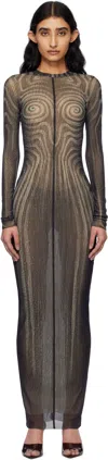 Jean Paul Gaultier Printed Spiraral Long Dress Woman Black In 000203-black/grey/ec