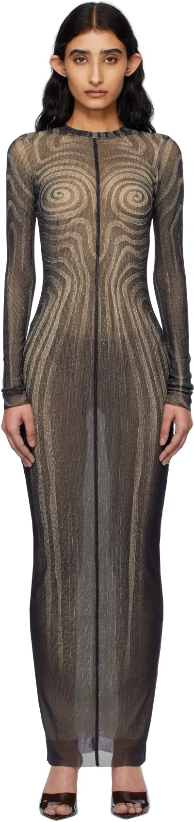 Jean Paul Gaultier Black 'the Long Spirale' Maxi Dress In 000203-black/grey/ec