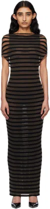 Jean Paul Gaultier Nylon Long Dress With Viscose Mariniere Stripes In Black In 00-black