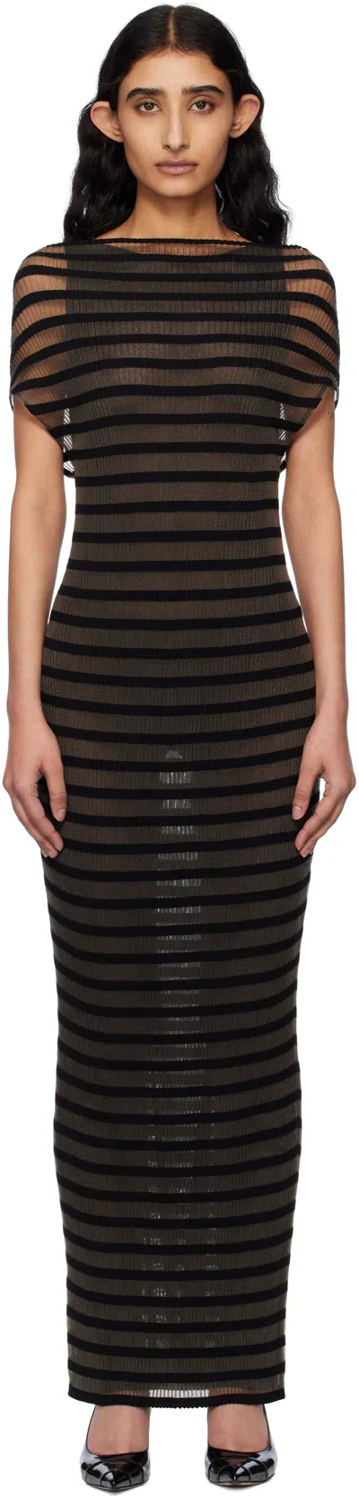 JEAN PAUL GAULTIER BLACK 'THE MARINIÈRE' STRIPED MAXI DRESS