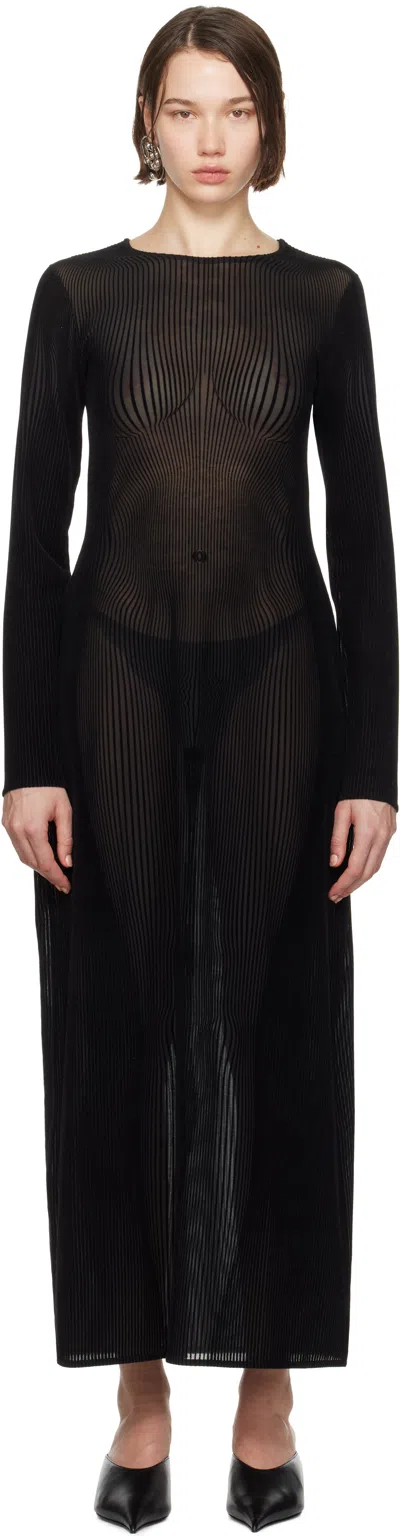 Jean Paul Gaultier Black 'the Morphing Pinstripe' Maxi Dress In 0000-black/black