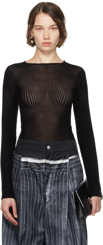 Jean Paul Gaultier Womens Black/black The Morphing Pinstripe-pattern Woven Top