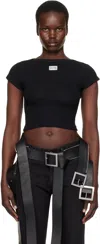 Jean Paul Gaultier Black Cropped Cotton Ribbed T-shirt With Logo In 00 Black