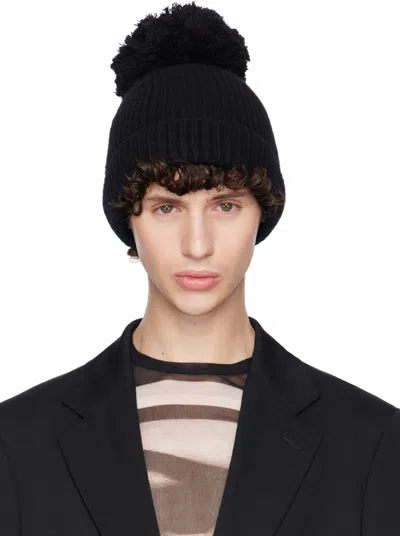 Jean Paul Gaultier Black 'the Pompom' Beanie In 00-black