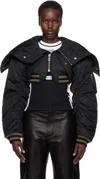 Jean Paul Gaultier Women's Cropped Nylon Padded Bomber Jacket With Hood In 00 Black
