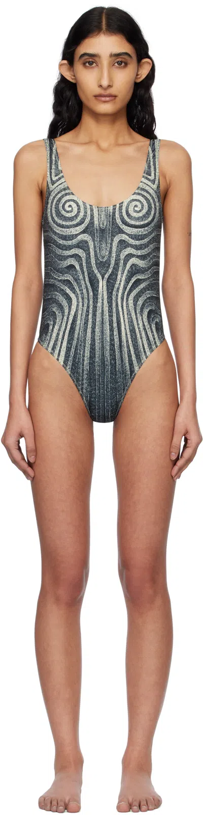 JEAN PAUL GAULTIER BLACK 'THE SPIRALE' SWIMSUIT