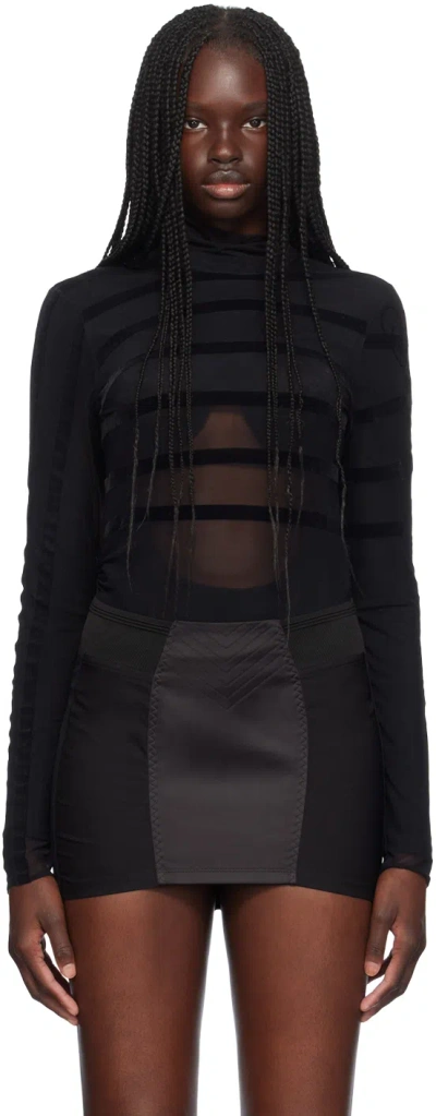 Jean Paul Gaultier Black 'the Striped Flocked' Bodysuit In 0000-black/black