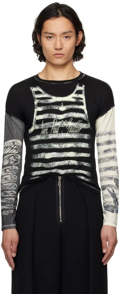 Jean Paul Gaultier Black 'the Tattoo Top' T-shirt In 0003-black/ecru