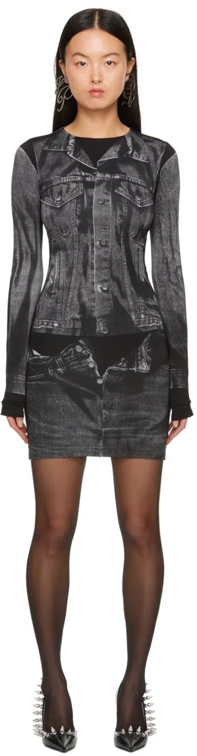 Jean Paul Gaultier Black Trompe L'œil Minidress In 0002 Black/grey