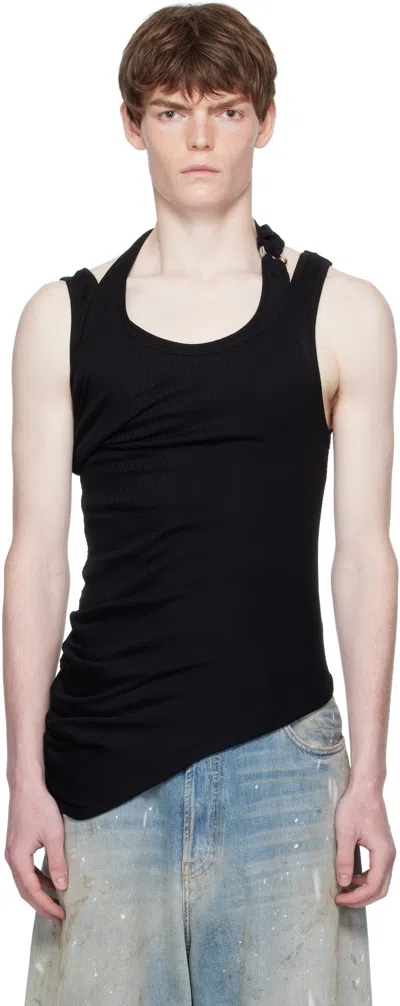 JEAN PAUL GAULTIER BLACK TWISTED DOUBLE LAYERED TANK TOP
