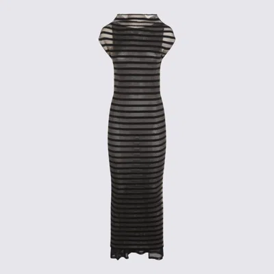 Jean Paul Gaultier Nylon Long Dress With Viscose Mariniere Stripes In Black