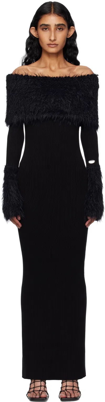 Jean Paul Gaultier Black Viscose Ribbed & Hairy Maxi Dress