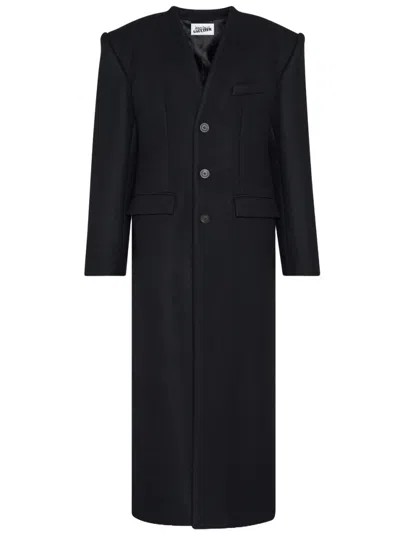 JEAN PAUL GAULTIER BLACK WOOL LONG COAT WITH CORSET