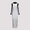 Jean Paul Gaultier Mix Mesh And Knit Long Sleeves Dress Printed Mariniere In Blackwhite