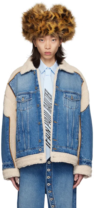 Jean Paul Gaultier Blue & Beige Petit Grand Denim Jacket In 5768-vintageblue/bei