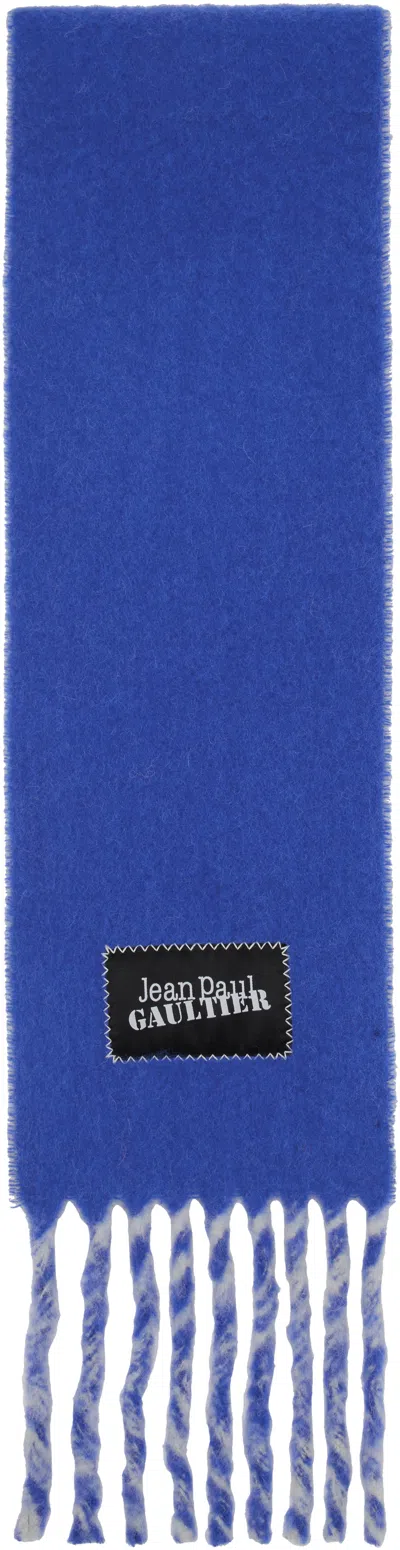Jean Paul Gaultier Blue & Gray Logo Patch Scarf