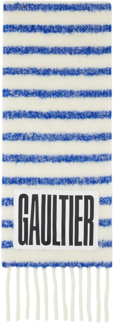 Jean Paul Gaultier Blue & Off-white 'the Marinière' Scarf In 0150-white/blue
