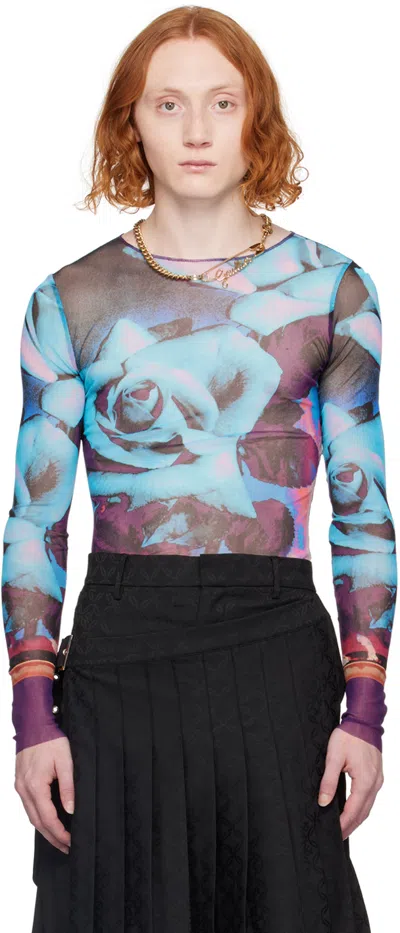 Jean Paul Gaultier Blue & Purple Floral Long Sleeve T-shirt In 275020-purple/blue/p