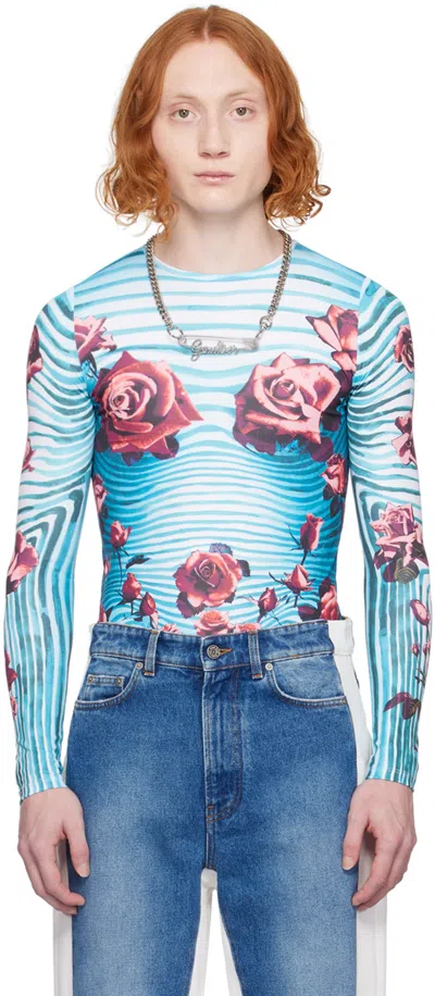 Jean Paul Gaultier Blue & Red Floral Long Sleeve T-shirt In 503001-blue/red/whit