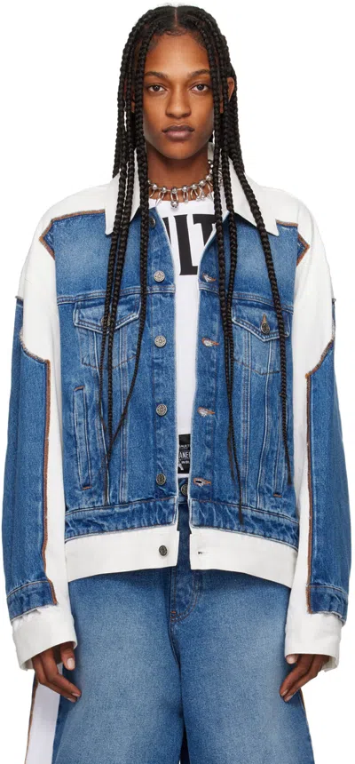 Jean Paul Gaultier Blue & White 'the Trompe L'œil' Denim Jacket In 5701 Vintageblue/whi