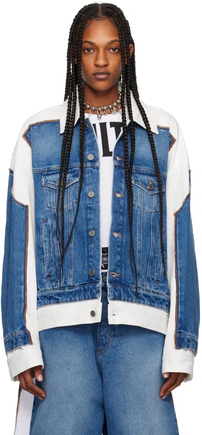 JEAN PAUL GAULTIER BLUE & WHITE 'THE TROMPE L'ŒIL' DENIM JACKET