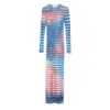 Jean Paul Gaultier Mesh Striped Bodycon Maxi Dress In Blue