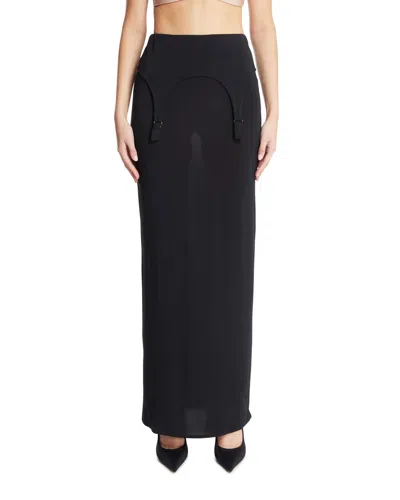 Jean Paul Gaultier Blue Garter Detail Long Skirt In Black