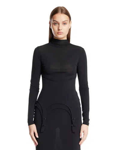 Jean Paul Gaultier Blue Garter Detail Top In Black