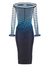 Jean Paul Gaultier Elegant Mesh Boat Neck Long Dress With 3d Collar And Cuff In Blue