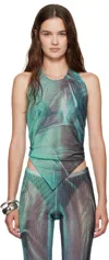 Jean Paul Gaultier Blue Mesh Scarf Printed Water Top