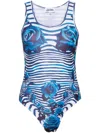 Jean Paul Gaultier Blue Morphing Rose-print Bodysuit In Blue