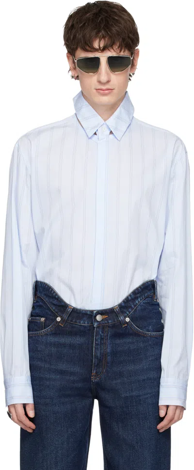 Jean Paul Gaultier Blue Pinstriped Floating Collar Shirt