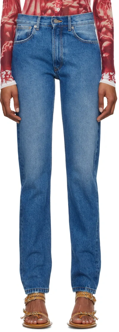 Jean Paul Gaultier Blue Printed Jeans In 5701 Vintageblue/whi