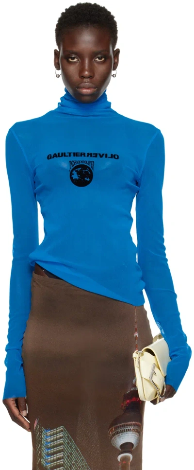 Jean Paul Gaultier Blue Shayne Oliver Edition Turtleneck In 7300 Ibiza Blue/blac