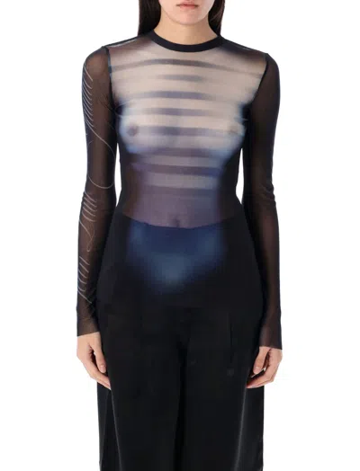 JEAN PAUL GAULTIER BLUE SILHOUETTE-PRINT T-SHIRT