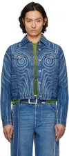 Jean Paul Gaultier Blue Spiral Denim Jacket In 55-indigo