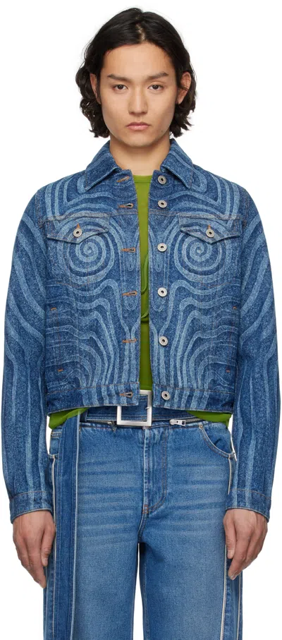 Jean Paul Gaultier Blue Spiral Denim Jacket In 55-indigo