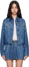 Jean Paul Gaultier Blue Spiral Denim Jacket In 55-indigo