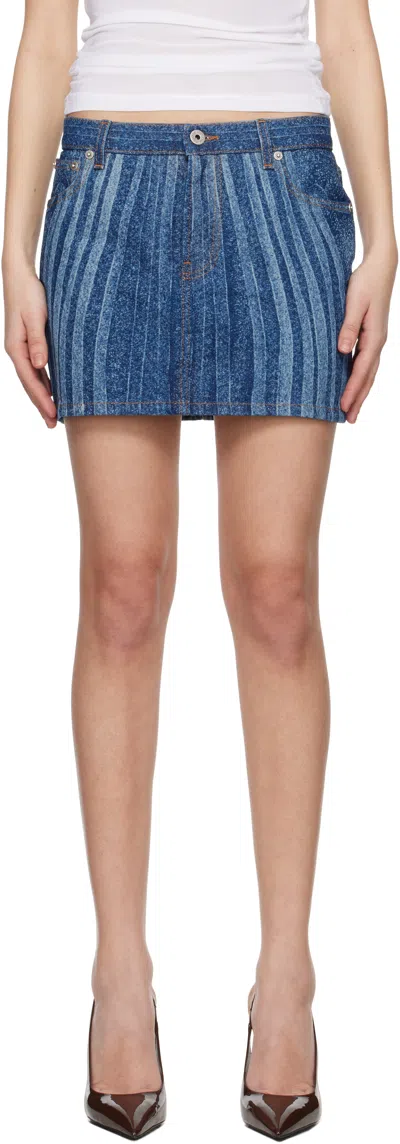 Jean Paul Gaultier Blue Spiral Denim Miniskirt In 55-indigo